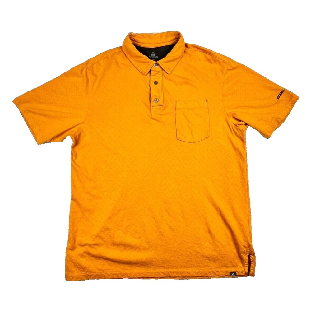 Ascend Polo Shirt Men's LARGE Yellow‎ Chest Pocket Golf Bass Fishing Visibility